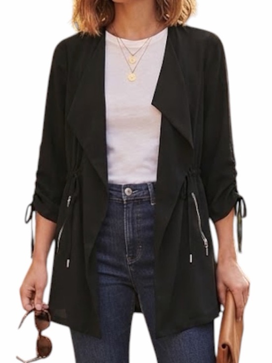 Suzy Shier Jackets & Blazers - SUZY SHIER Black Open Front Draped Waterfall Blazer Jacket Whimsigoth Y2K S